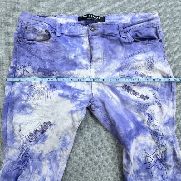 Valabasas Mens Purple Tie Dye Distressed Jeans Size 38 Stacked Ankle Button Fly - Picture 15 of 16
